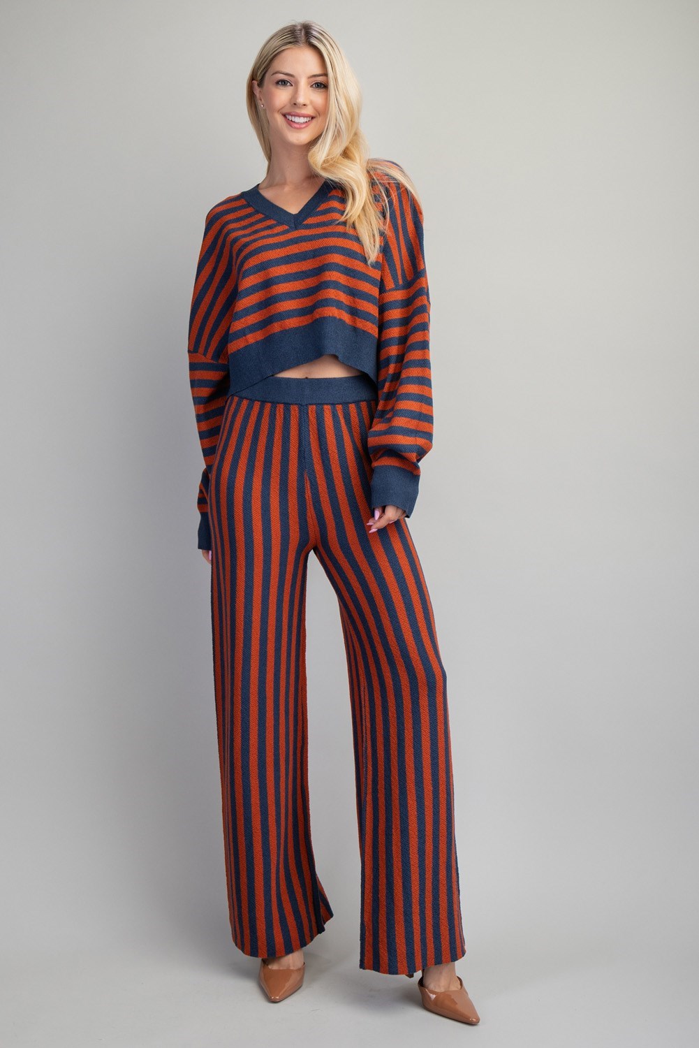 Beautiful Month V-Neck Striped Knit Top-Final sale